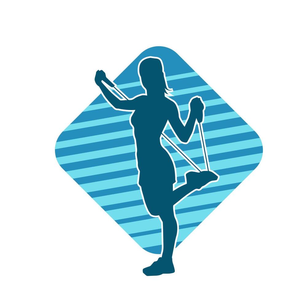 silhouet van een sportief vrouw Bij Sportschool training gebruik makend van Trekken touw. geschiktheid oefening koorden Trekken touw rekken weerstand opleiding. vector