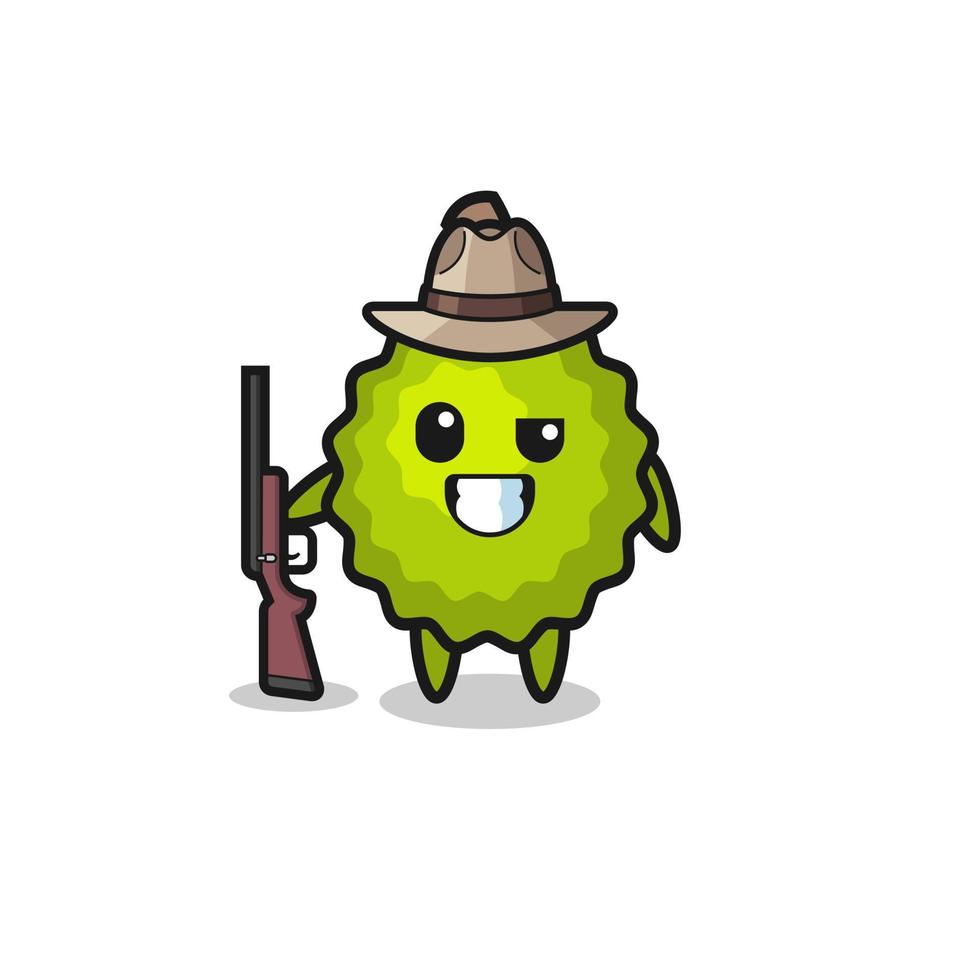 durian jager mascotte met een pistool vector