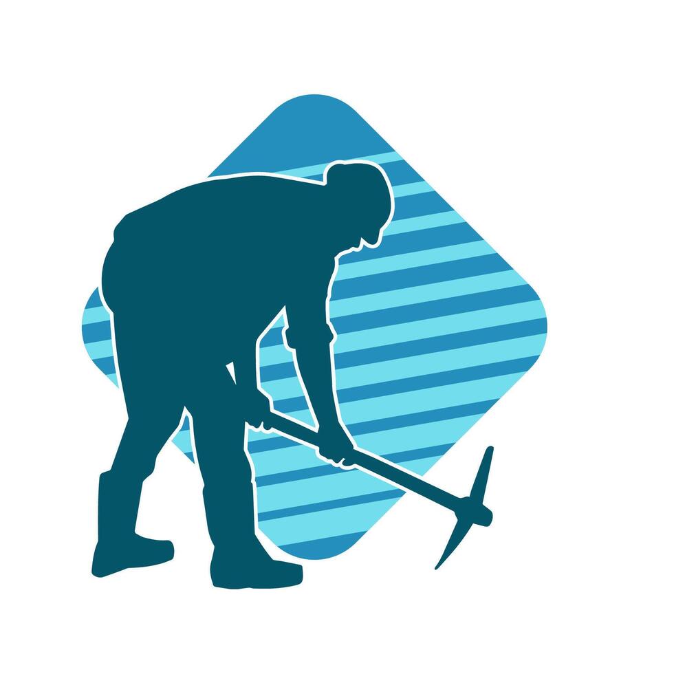 silhouet van een Mens in arbeider kostuum draag- plukken bijl gereedschap in actie houding. silhouet van een mijnwerker in actie houding met plukken bijl hulpmiddel. vector
