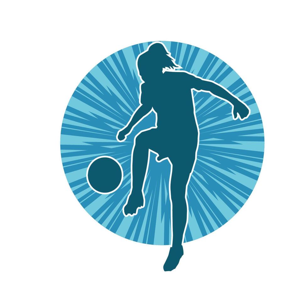silhouet van een vrouw voetbal speler schoppen een bal. silhouet van een Amerikaans voetbal speler vrouw in actie houding. vector