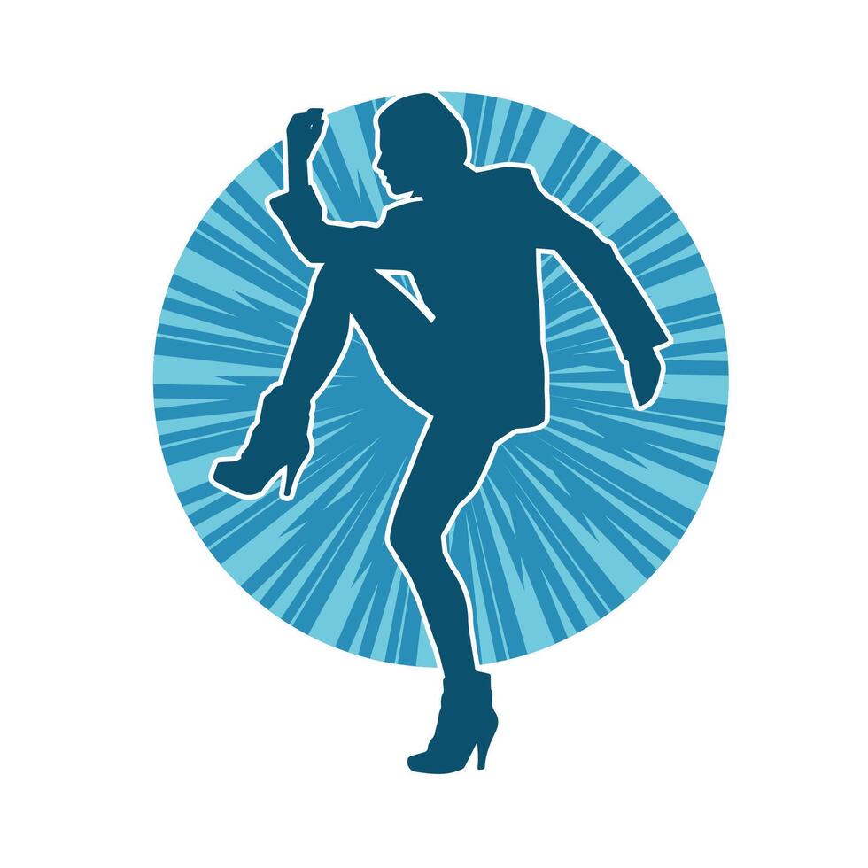 silhouet van een vrouw danser in actie houding. silhouet van een slank vrouw in dansen houding. vector