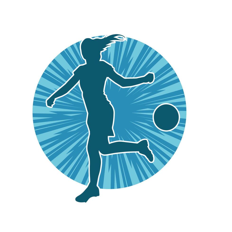 silhouet van een vrouw voetbal speler schoppen een bal. silhouet van een Amerikaans voetbal speler vrouw in actie houding. vector