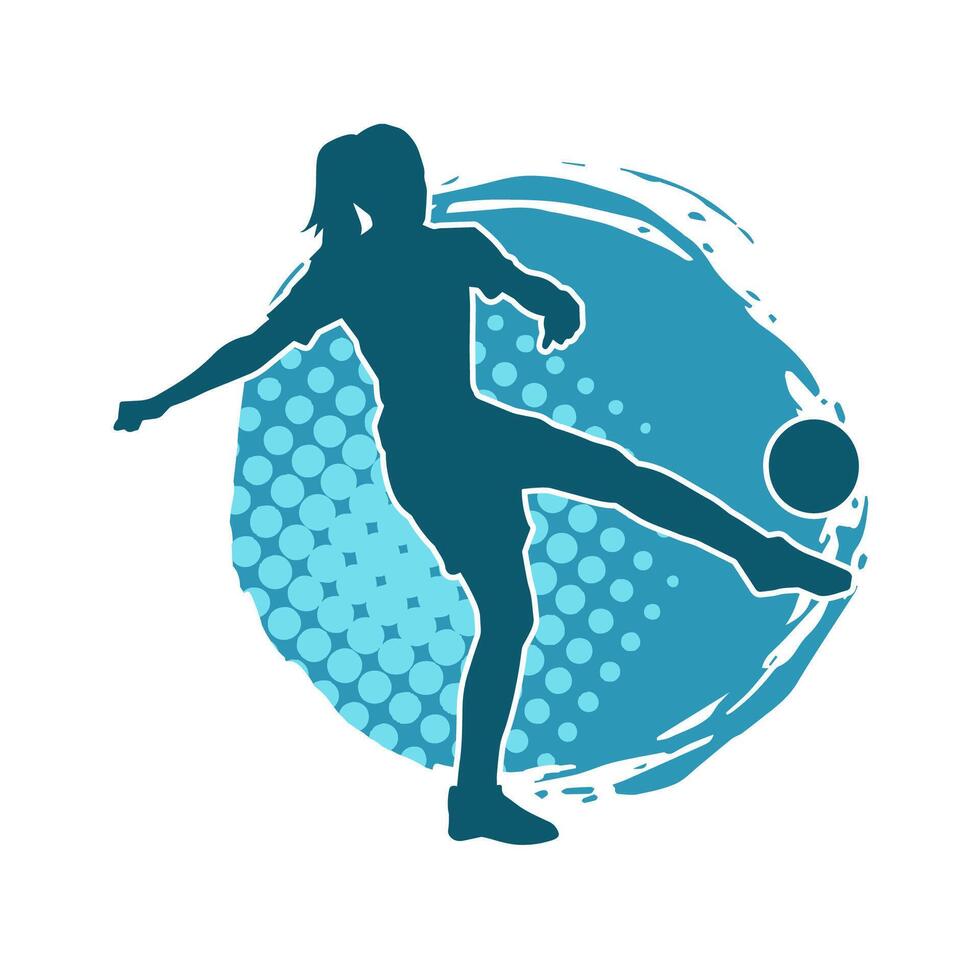 silhouet van een vrouw voetbal speler schoppen een bal. silhouet van een Amerikaans voetbal speler vrouw in actie houding. vector