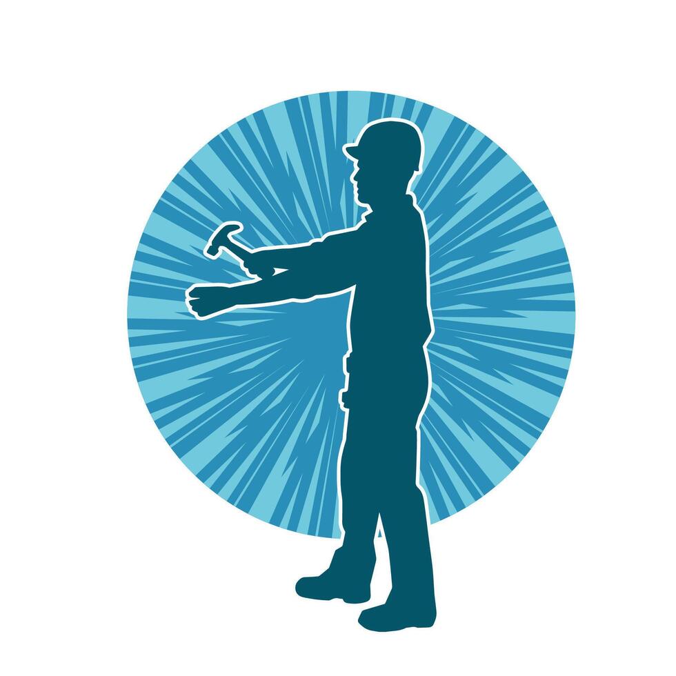 silhouet van een arbeider draag- hamer hulpmiddel. silhouet van een arbeider in actie houding gebruik makend van hamer hulpmiddel. vector