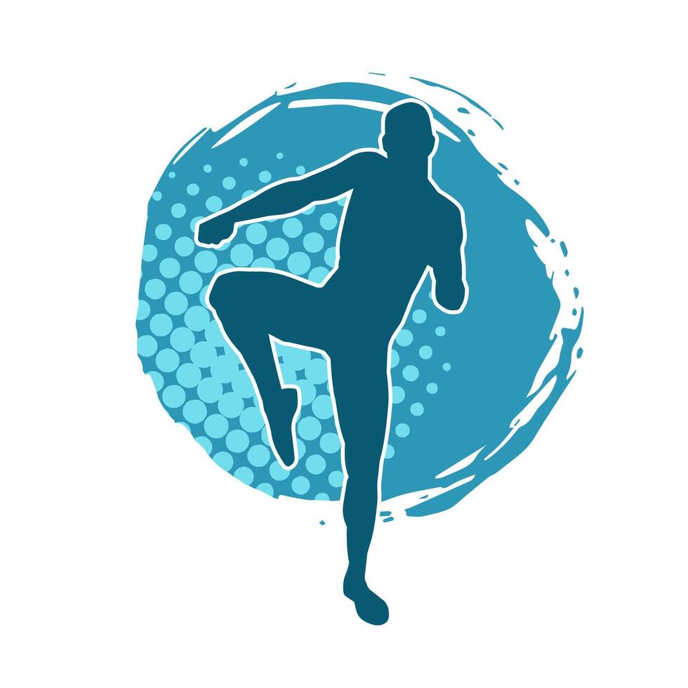 silhouet van een sportief mannetje in actie houding Bij de Sportschool. silhouet van een slank Mens in aerobics training houding. vector