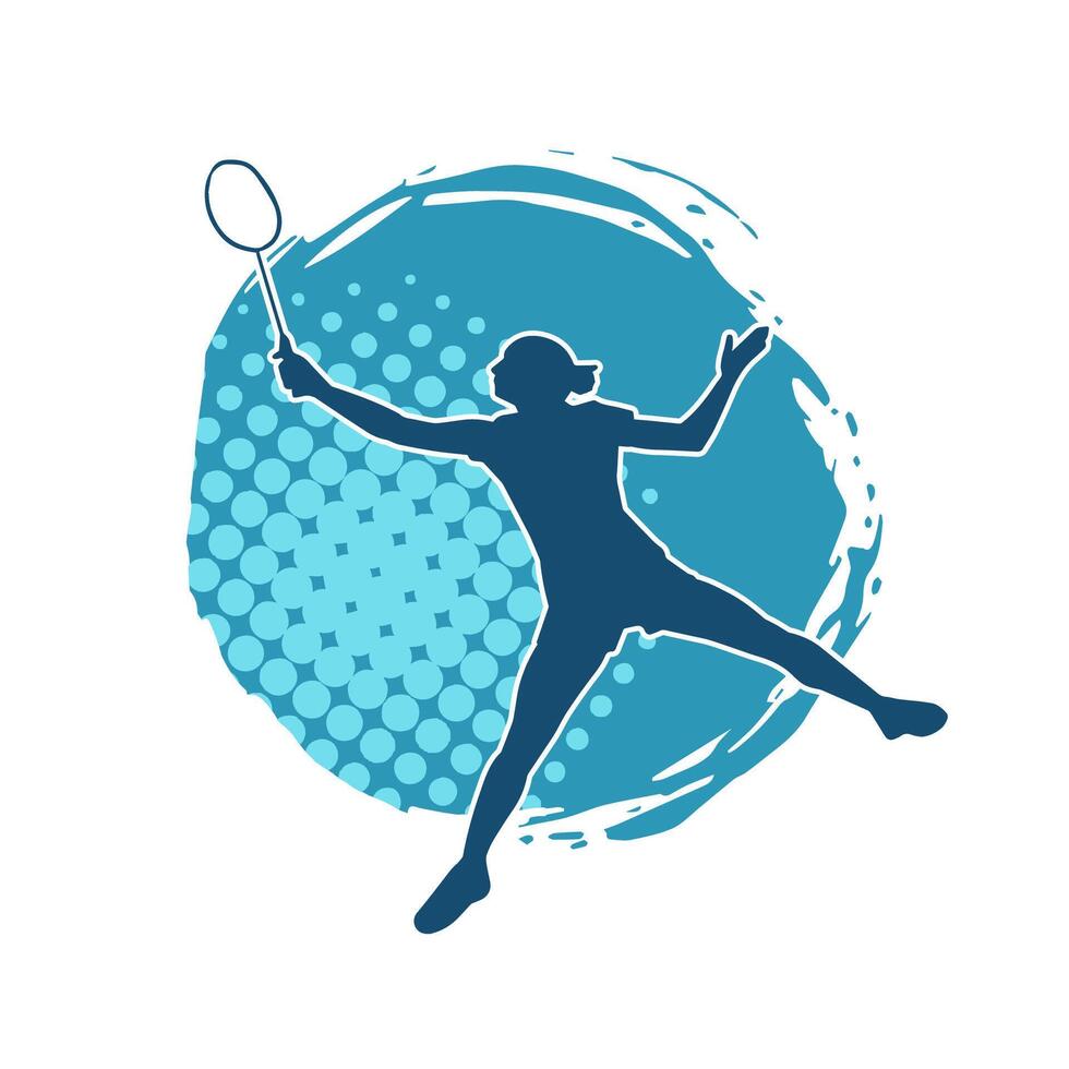 silhouet van een slank vrouw atleet aan het doen badminton sport. silhouet van een vrouw badminton sport speler in actie houding. vector