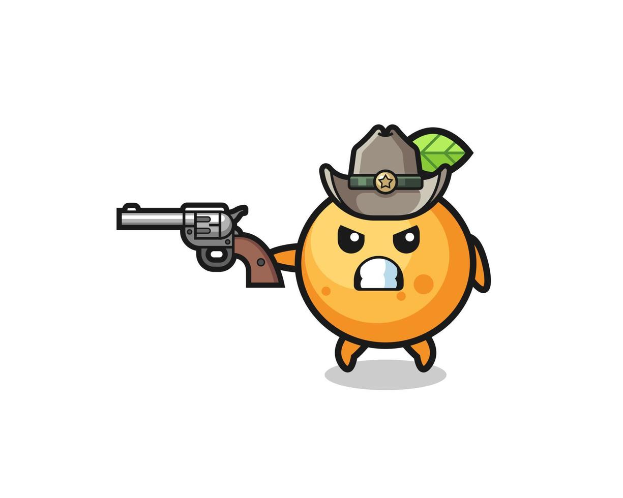 de oranje fruitcowboy die schiet met een pistool vector