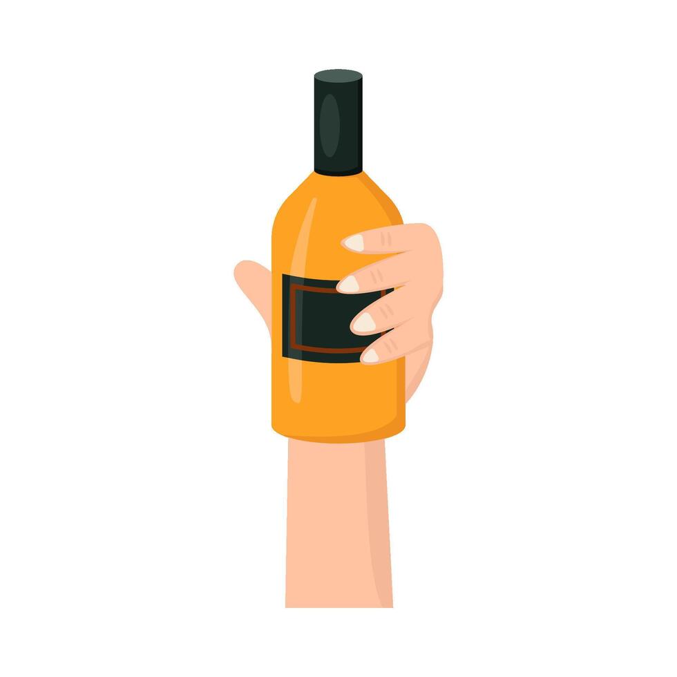 fles alcohol in hand- illustratie vector