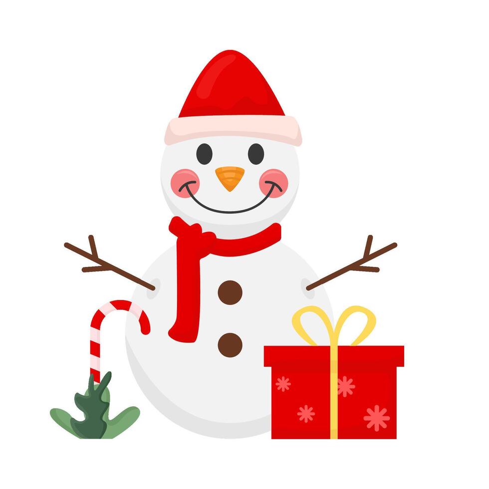 sneeuwman met geschenk doos illustratie vector