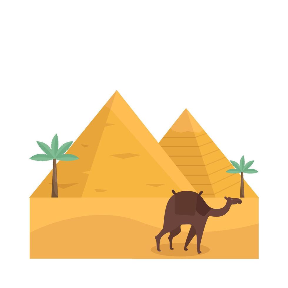 piramide, palm boom met kameel illustratie vector