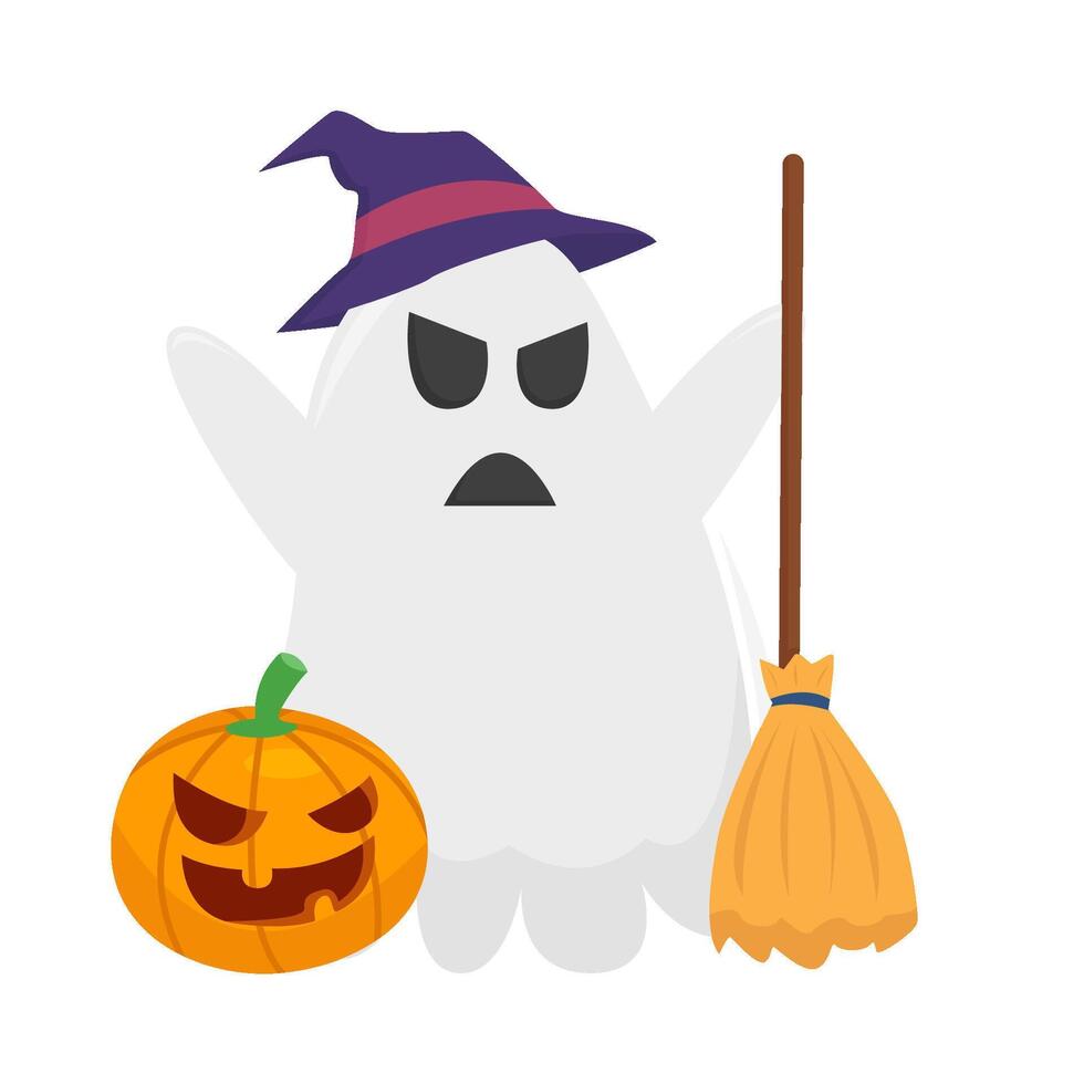 geest heks, bezem met pompoen halloween illustratie vector