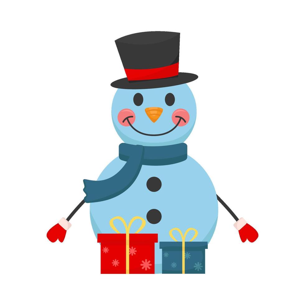 sneeuwman met geschenk doos illustratie vector
