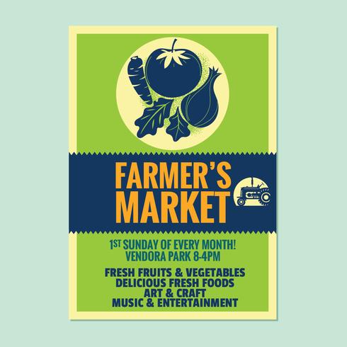 Farmer&#39;s Market Flyer Poster Uitnodiging sjabloon met groenten en fruit achtergrond vector