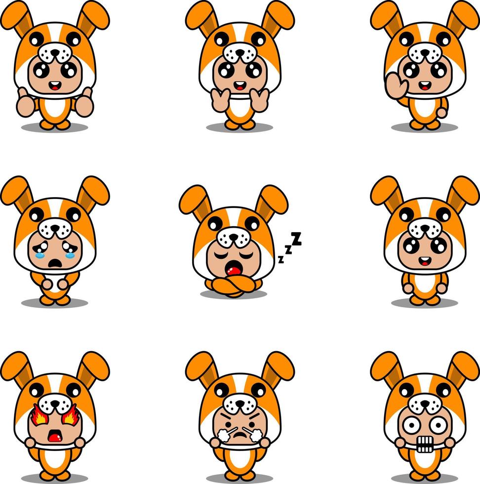 mascotte kostuum expressie bundel set cartoon hond karakter vectorillustratie vector