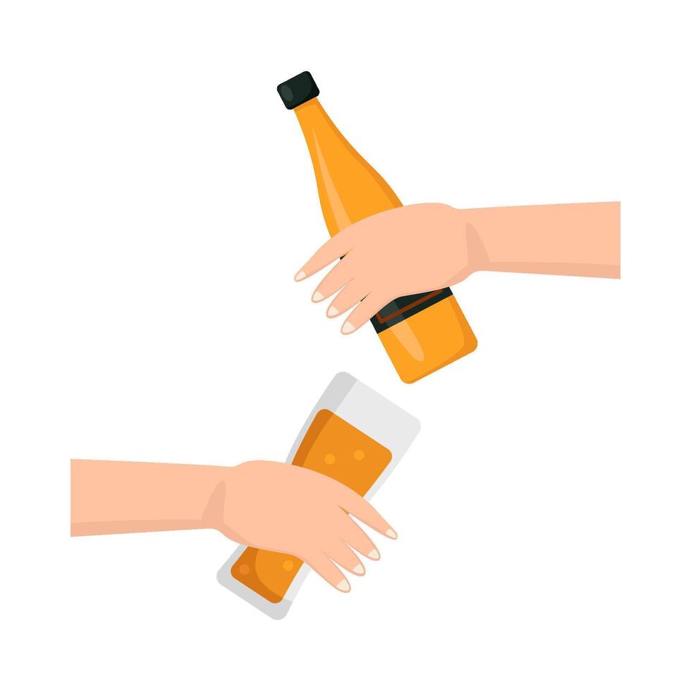 fles alcohol met glas alcohol drinken in hand- illustratie vector