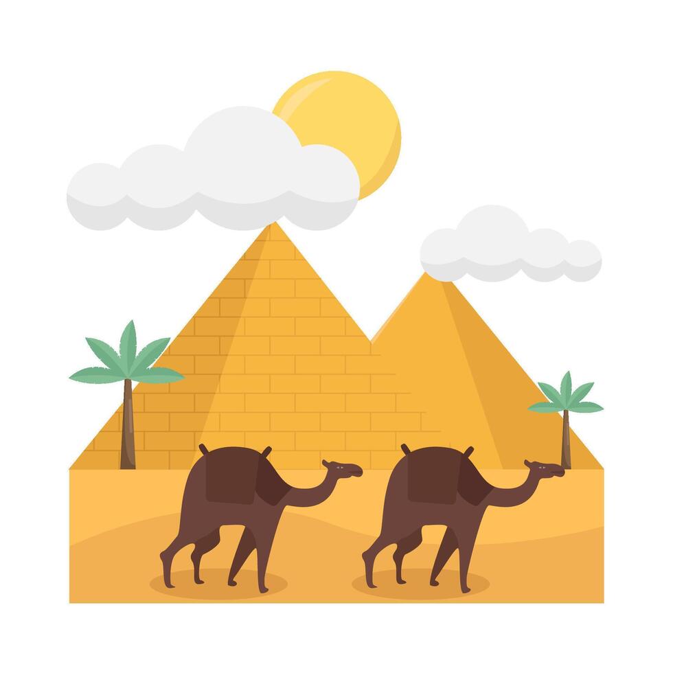 piramide, zon zomer, palm boom met kameel illustratie vector