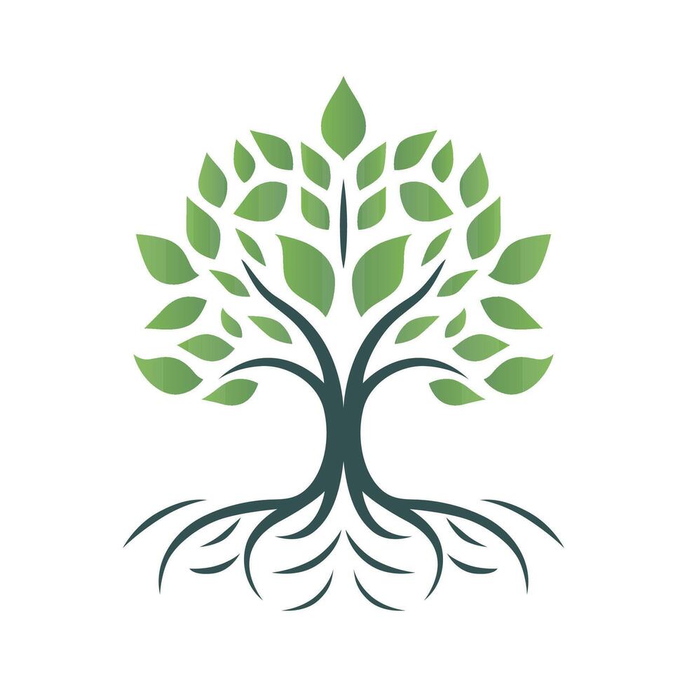 groen boom met bladeren, ecologie concept. vector illustratie geïsoleerd Aan wit achtergrond.