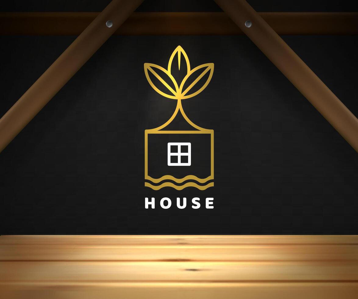 eco logo huis begrip. houten achtergrond met ruimte voor tekst. vector illustratie. eps 10