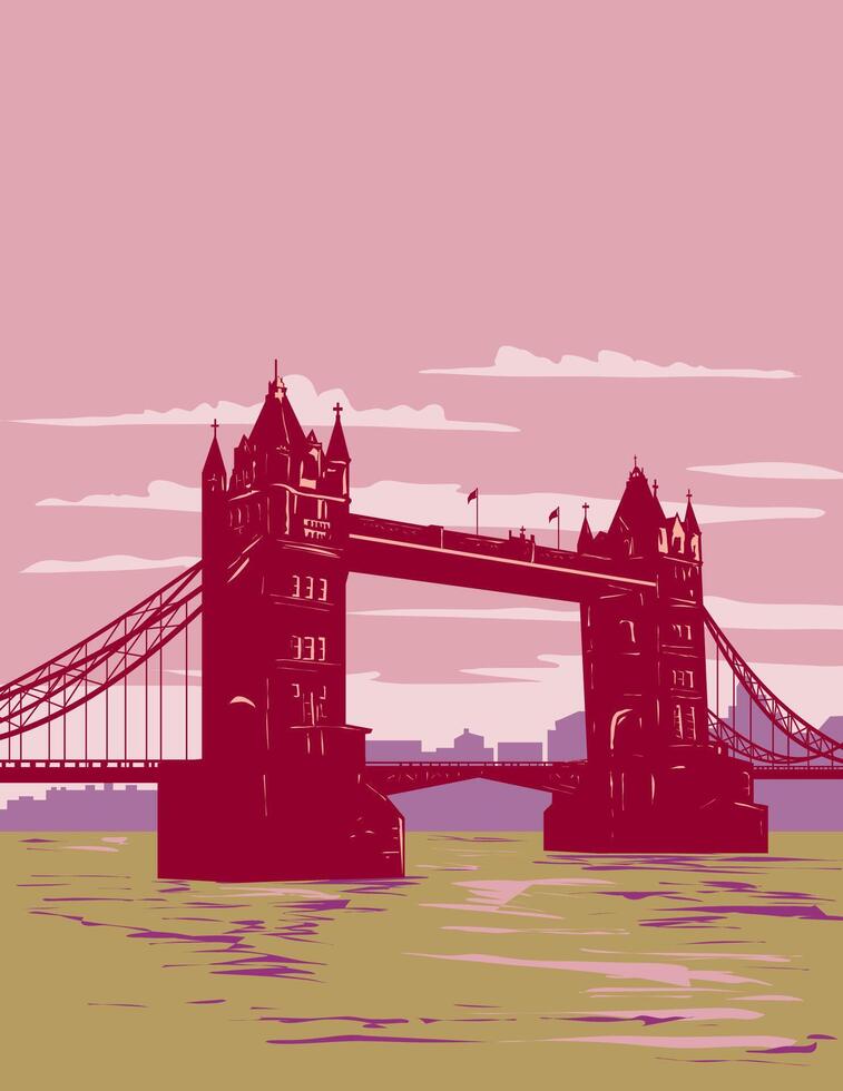 toren brug Aan de rivier- Theems in Londen Engeland uk wpa poster kunst vector