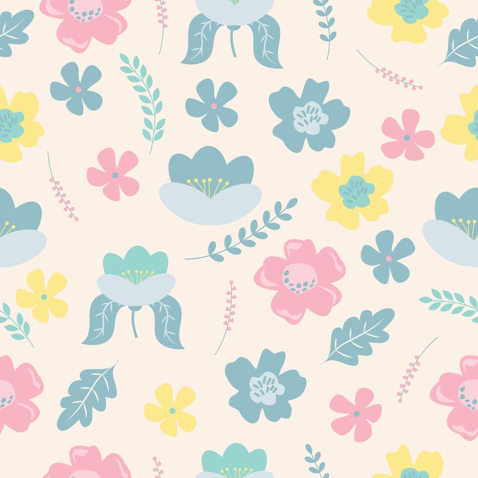 voorjaar wild bloemen schattig pastel kleur naadloos patroon of achtergrond vector illustratie