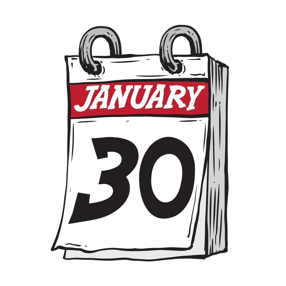 gemakkelijk hand- getrokken dagelijks kalender voor februari lijn kunst vector illustratie datum 30, januari 30e