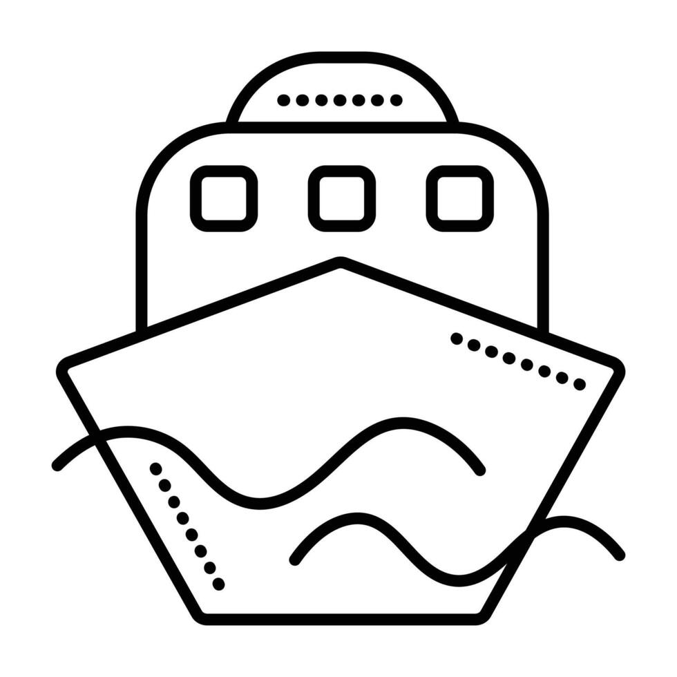 single groot schip zwart lijn vector icoon, reis voering pictogram, levering door zee vervoer, groot boot visvangst