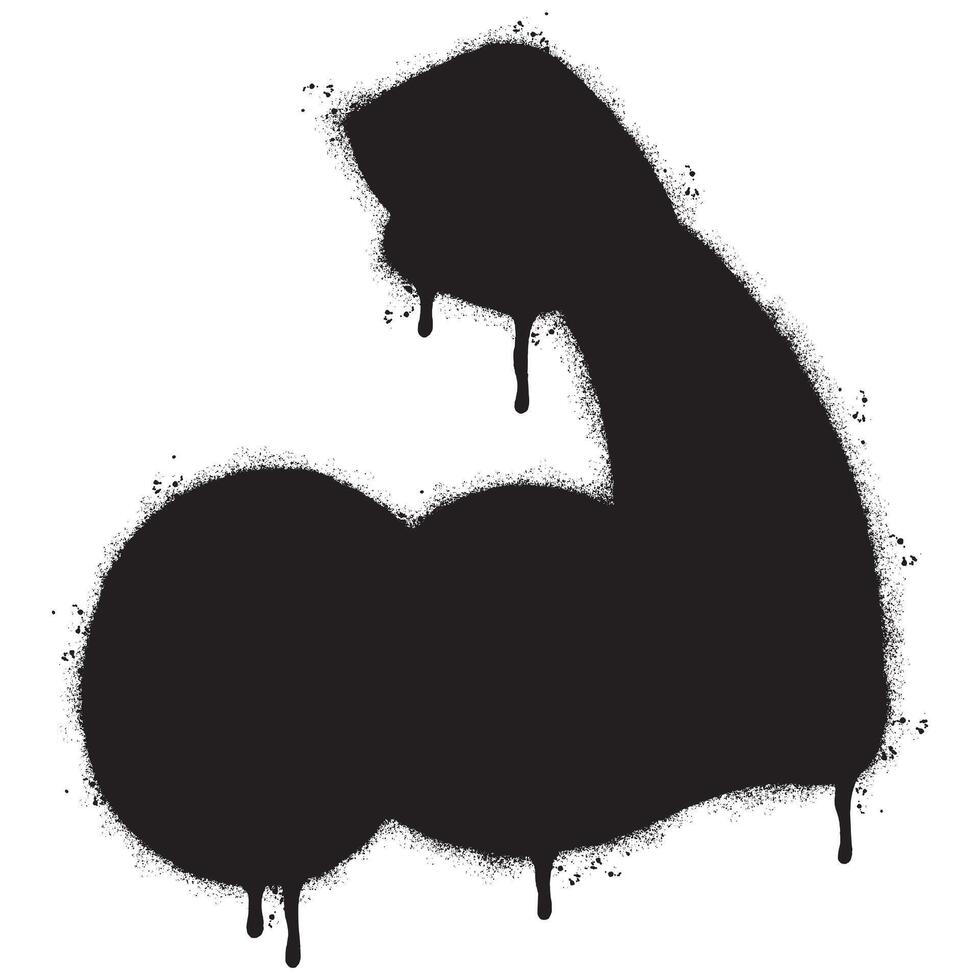 verstuiven geschilderd graffiti biceps icoon gespoten geïsoleerd met een wit achtergrond. graffiti sterk arm symbool met over- verstuiven in zwart over- wit. vector