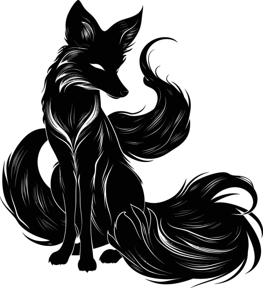 ai gegenereerd silhouet negen staart vos zwart kleur enkel en alleen vol lichaam lichaam vector