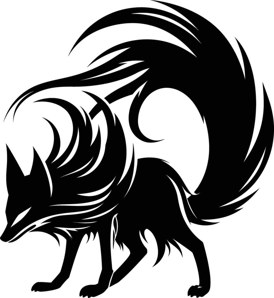 ai gegenereerd silhouet negen staart vos zwart kleur enkel en alleen vol lichaam lichaam vector