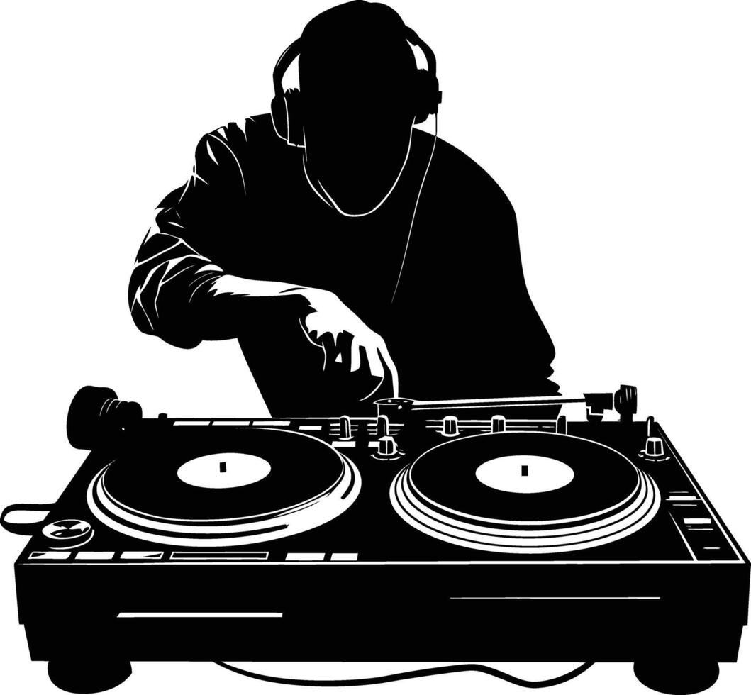 ai gegenereerd silhouet dj draaitafel zwart kleur enkel en alleen vector