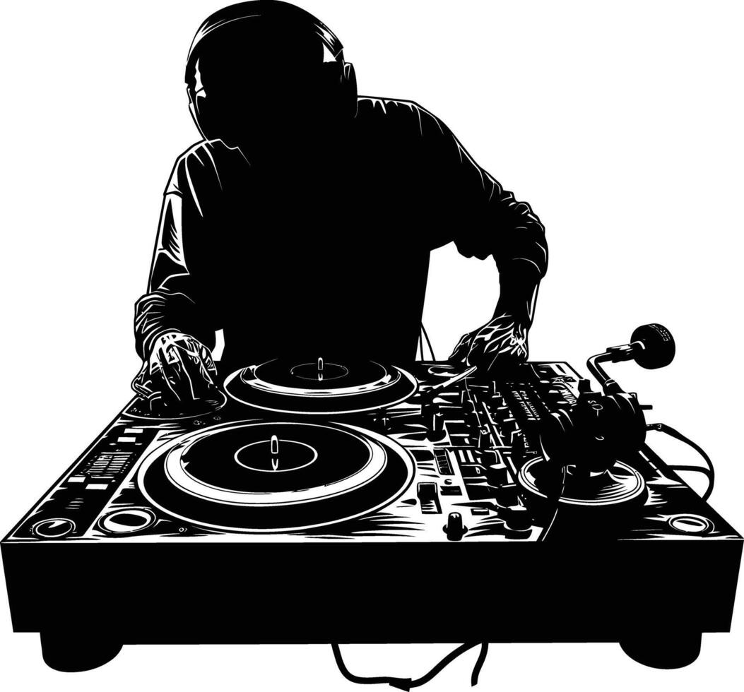 ai gegenereerd silhouet dj draaitafel zwart kleur enkel en alleen vector