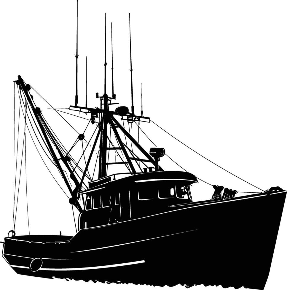 ai gegenereerd silhouet visvangst boot zwart kleur enkel en alleen vector