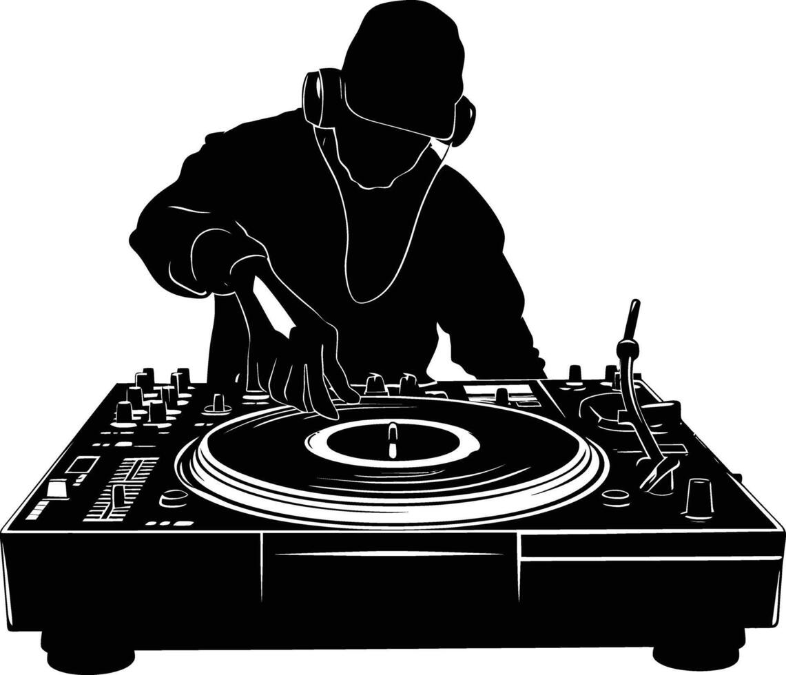 ai gegenereerd silhouet dj draaitafel zwart kleur enkel en alleen vector