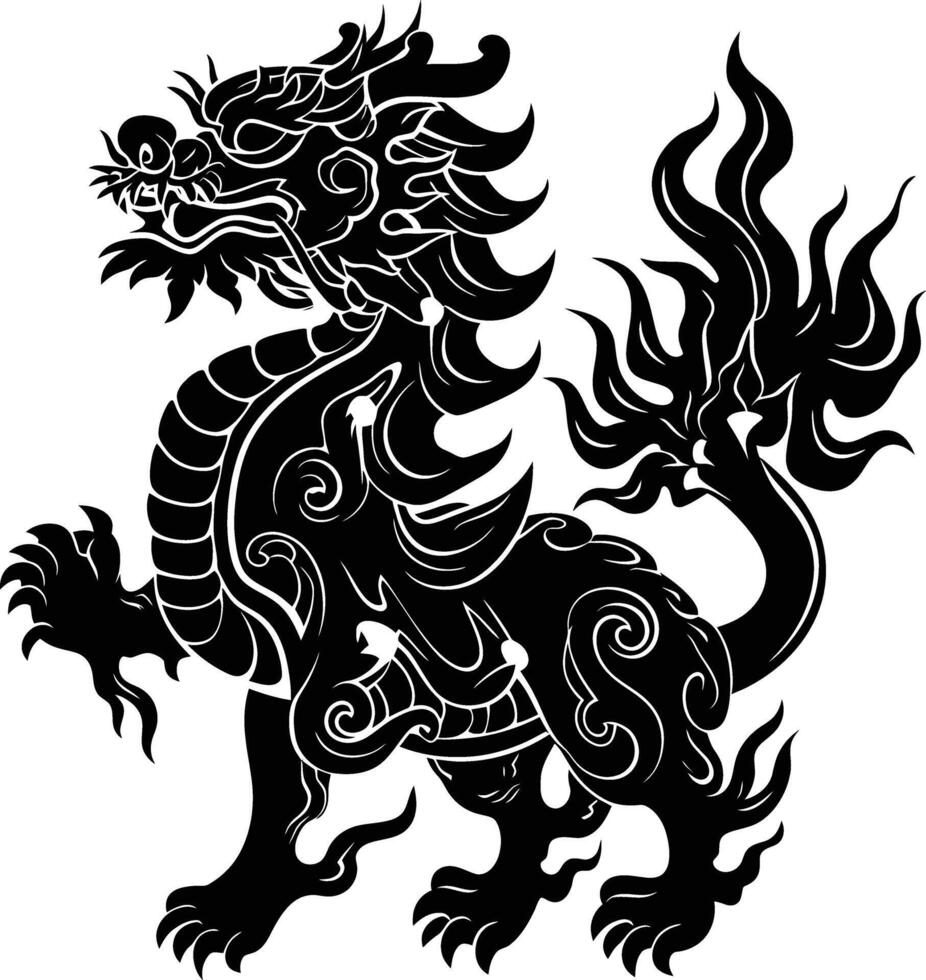 ai gegenereerd silhouet qilin zwart kleur enkel en alleen vol lichaam vector