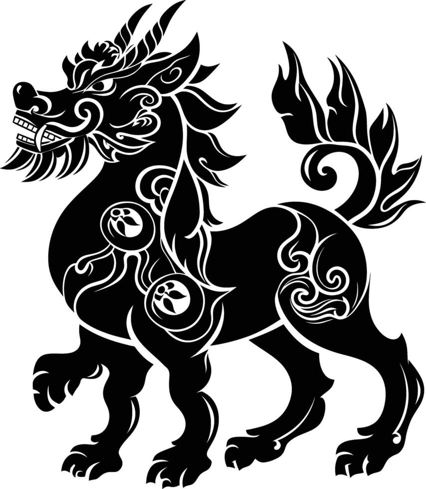 ai gegenereerd silhouet qilin zwart kleur enkel en alleen vol lichaam vector