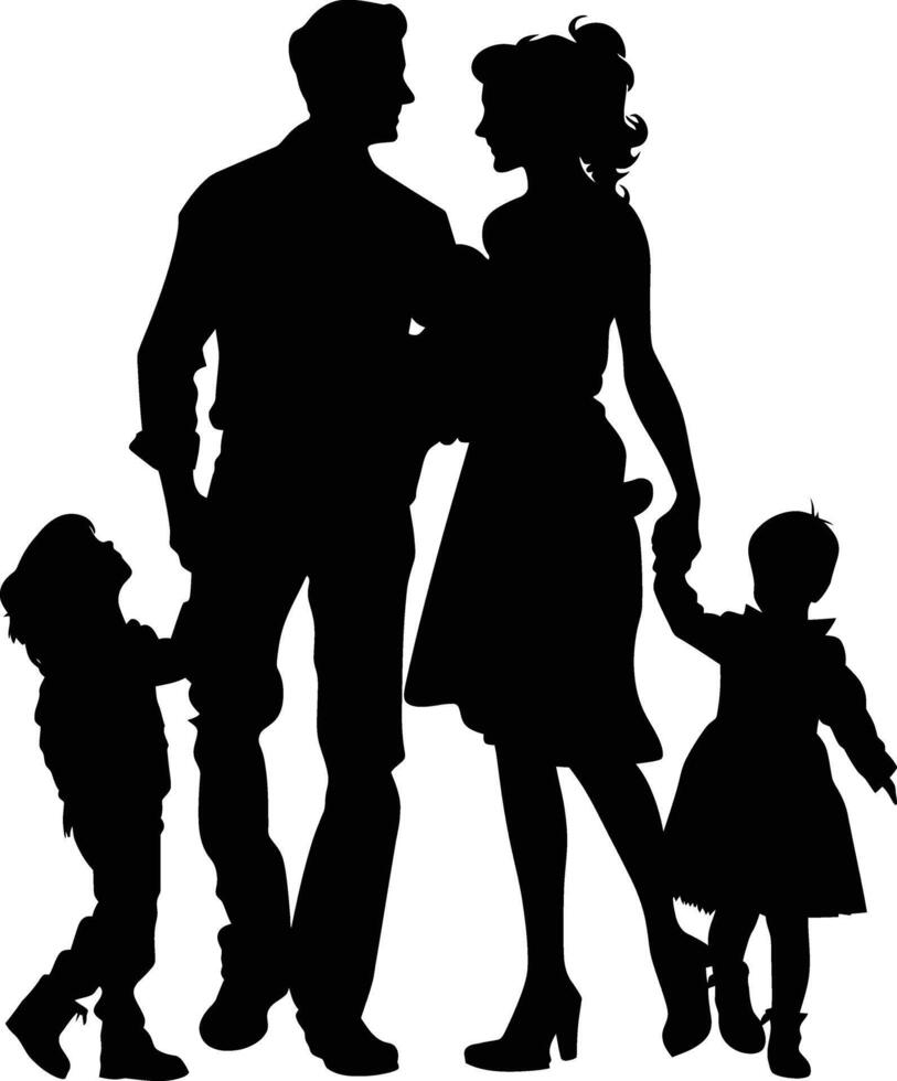 ai gegenereerd silhouet gelukkig familie zwart kleur enkel en alleen vol lichaam vector