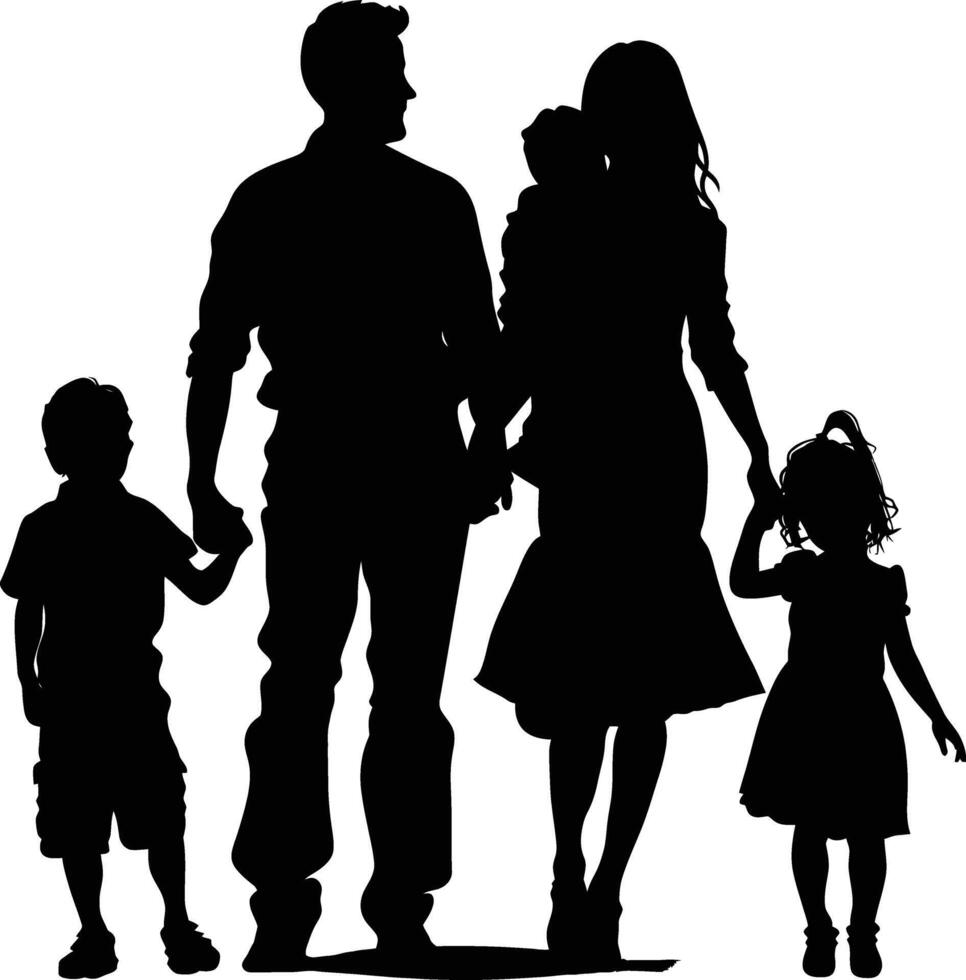 ai gegenereerd silhouet gelukkig familie zwart kleur enkel en alleen vol lichaam vector