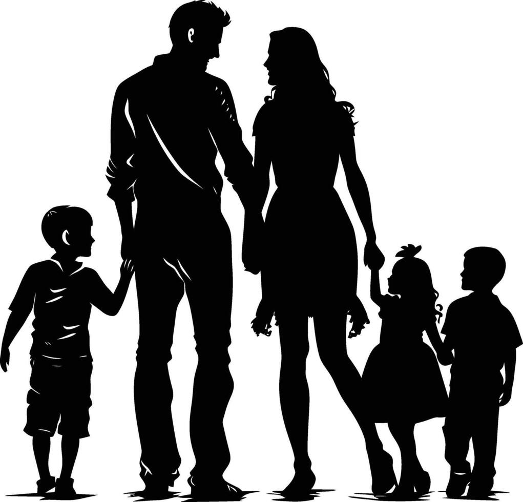 ai gegenereerd silhouet gelukkig familie zwart kleur enkel en alleen vol lichaam vector