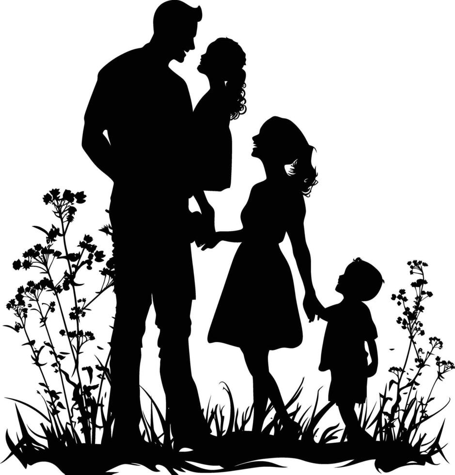 ai gegenereerd silhouet gelukkig familie zwart kleur enkel en alleen vol lichaam vector