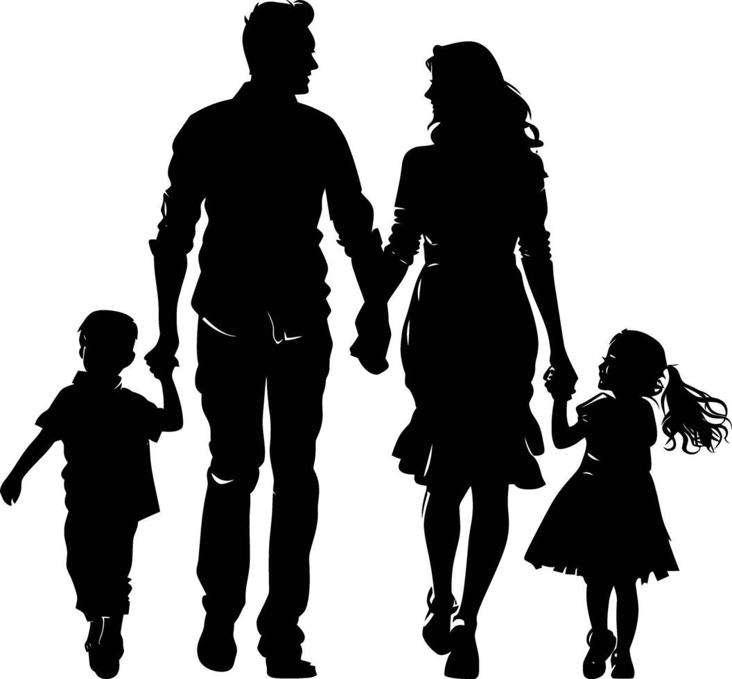 ai gegenereerd silhouet gelukkig familie zwart kleur enkel en alleen vol lichaam vector