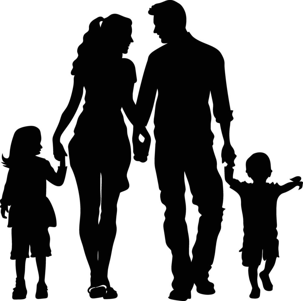 ai gegenereerd silhouet gelukkig familie zwart kleur enkel en alleen vol lichaam vector