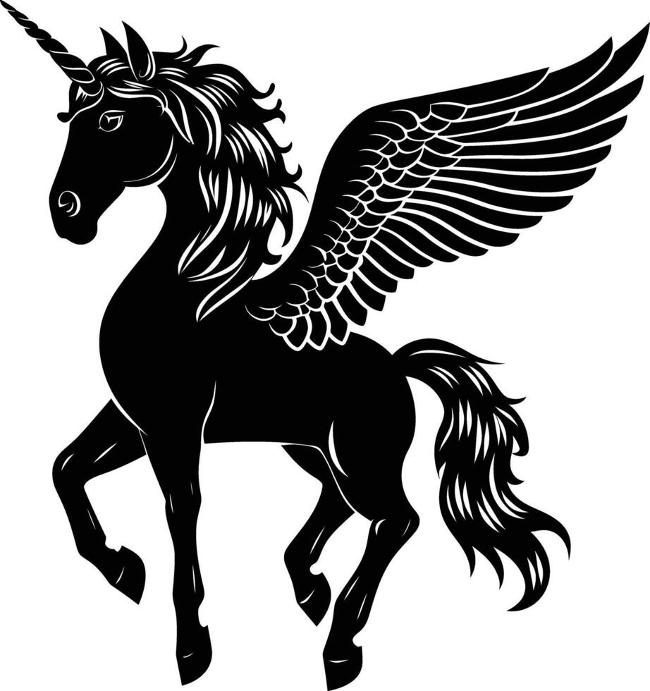 ai gegenereerd silhouet Pegasus zwart kleur enkel en alleen vol lichaam vector