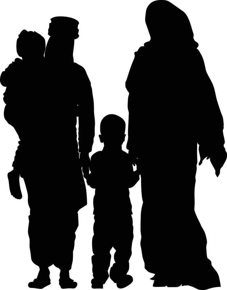 ai gegenereerd silhouet gelukkig moslim familie zwart kleur enkel en alleen vol lichaam vector