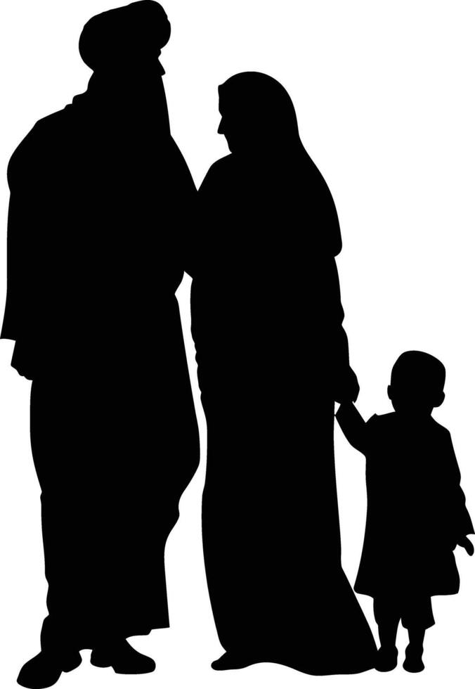 ai gegenereerd silhouet gelukkig moslim familie zwart kleur enkel en alleen vol lichaam vector