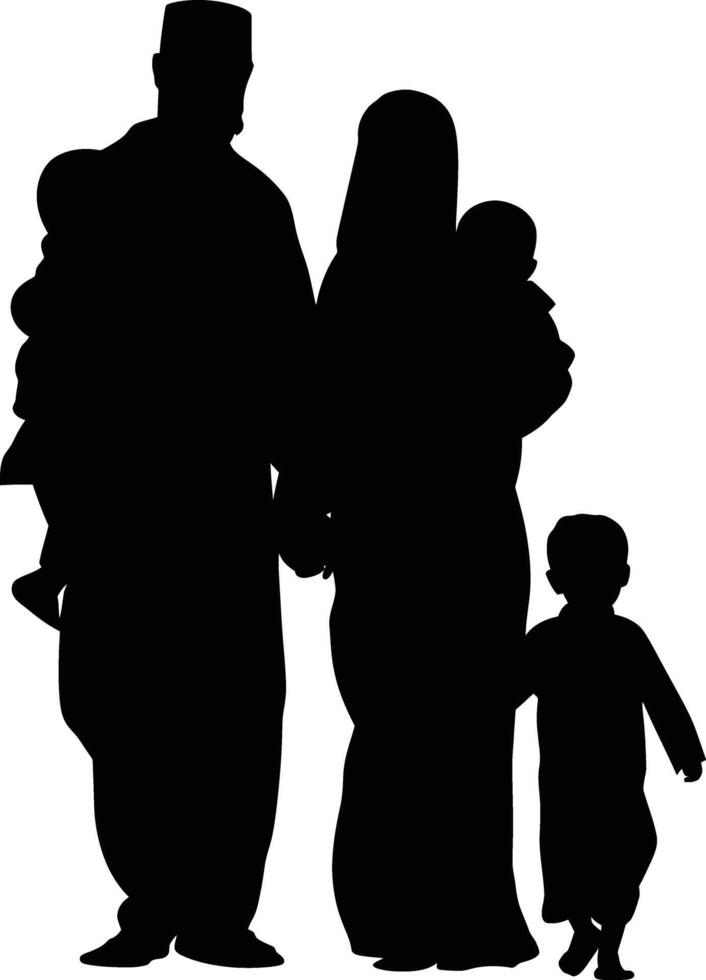 ai gegenereerd silhouet gelukkig moslim familie zwart kleur enkel en alleen vol lichaam vector