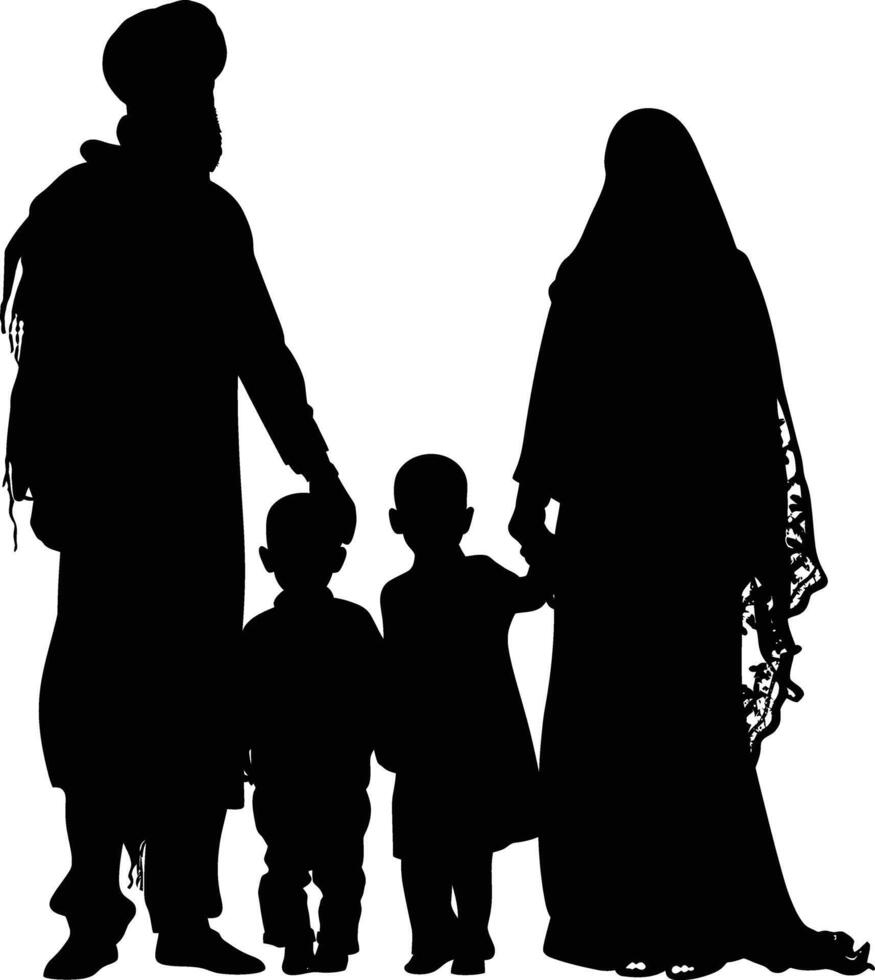 ai gegenereerd silhouet gelukkig moslim familie zwart kleur enkel en alleen vol lichaam vector