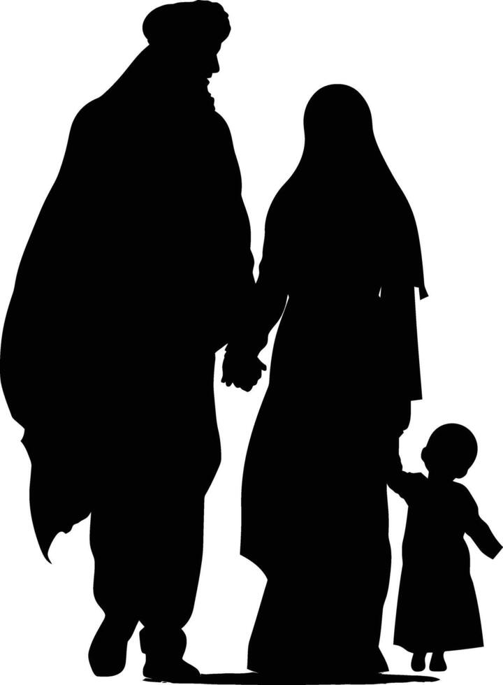 ai gegenereerd silhouet gelukkig moslim familie zwart kleur enkel en alleen vol lichaam vector