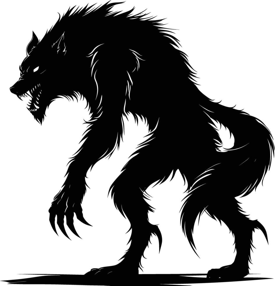 ai gegenereerd silhouet weerwolf of zo nu en dan lycanthrope of Lycan monster zwart kleur enkel en alleen vol lichaam vector