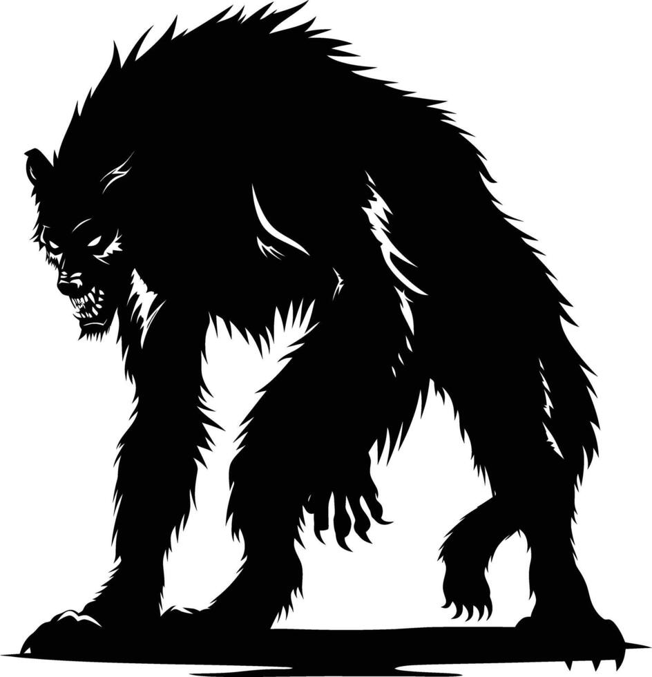 ai gegenereerd silhouet weerwolf of zo nu en dan lycanthrope of Lycan monster zwart kleur enkel en alleen vol lichaam vector