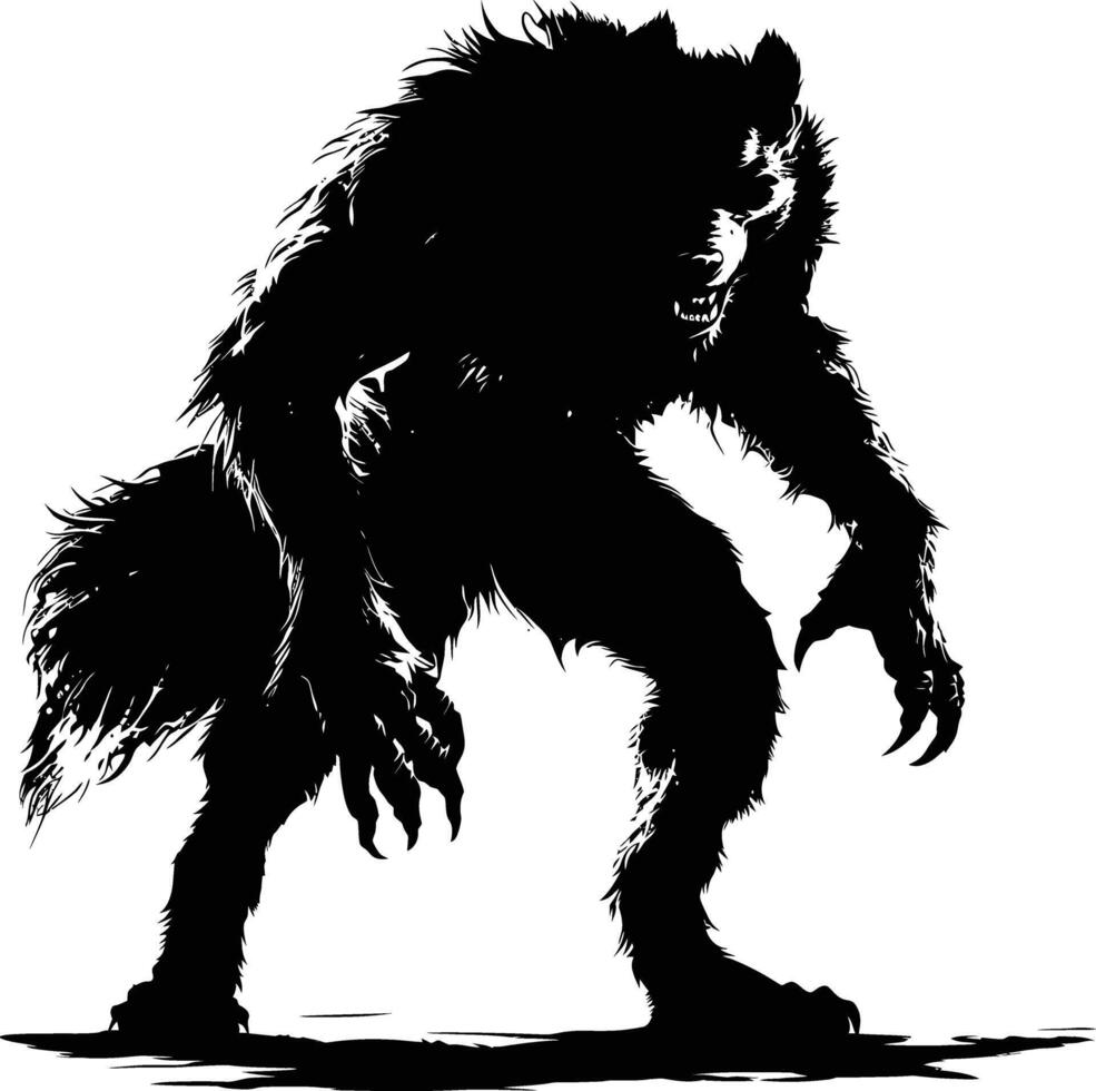 ai gegenereerd silhouet weerwolf of zo nu en dan lycanthrope of Lycan monster zwart kleur enkel en alleen vol lichaam vector